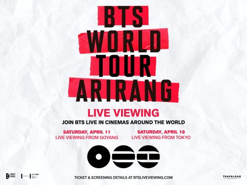 Official promotional artwork for BTS’s worldwide cinema events in April, featuring the ‘ARIRANG’